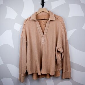 Aerie LumberJane Waffle Polo in Tan | L